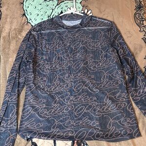 EUC STERLING KREEK mesh Black and Tan Long Sleeve Top